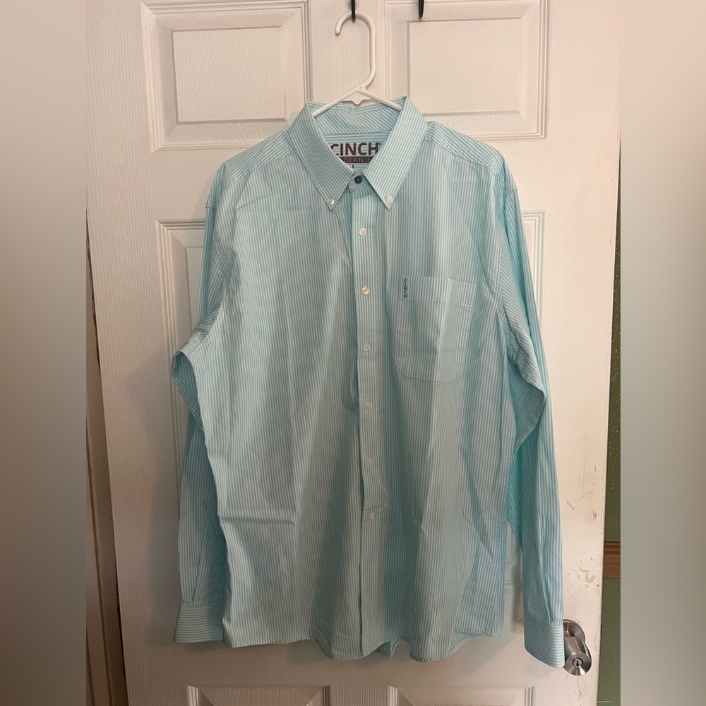 NWOT Cinch Men's Green Striped Button Down Shirt Large